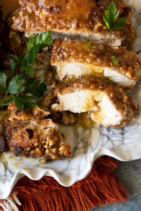 Walnut Crusted Chicken With Honey And Brie, Chicken And Walnut Recipes, Peanut Crusted Chicken, Honey Walnut Chicken, Nut Crusted Chicken, Walnut Crusted Chicken, Walnut Chicken Recipe, Turkey Cutlet Recipes, Cinnamon Chicken