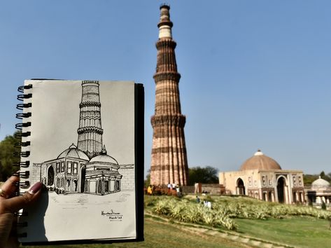 Qutub Minar Sketch, Qutub Minar, Micron Pen, Graffiti Designs, Pen Sketch, Ink Sketch, Diy Canvas Art Painting, Diy Canvas Art, Diy Canvas