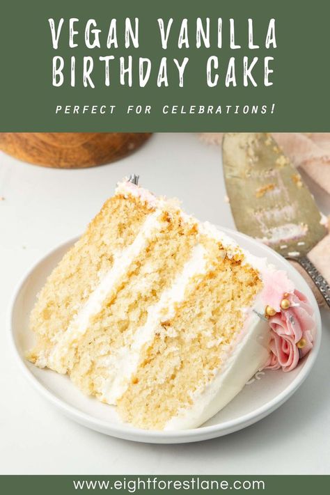 Vegan Birthday Cake Recipe, Vegan Vanilla Cake, Vegan Buttercream, Vegan Birthday, Vegan Birthday Cake, Dairy Free Cake, Vegan Baking Recipes, Vegan Cake Recipes, Cake Vanilla