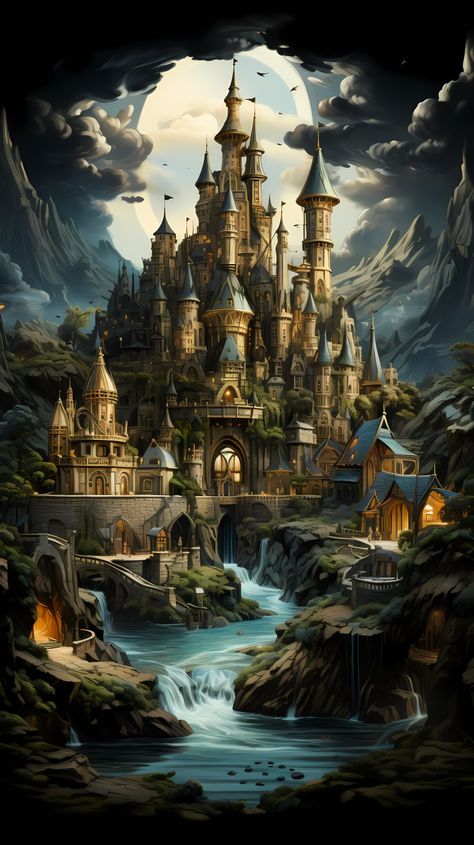 Castles Fantasy Medieval, Gothic Castle Fantasy Art, Big Fantasy Castle, Fairytale Castle Art, Beautiful Castles Fairytale, Fantasy World Art Dreams, Magical Background Fairytale, Fantasy Places City, Fairy Environment