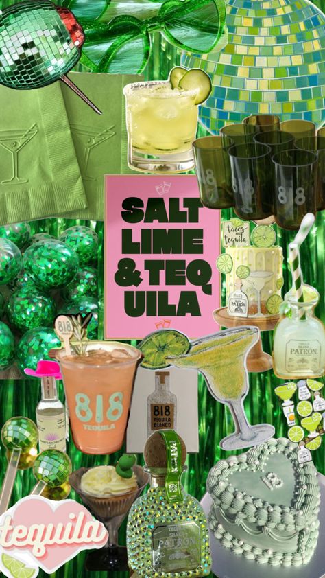 Tequila Party Aesthetic, Lime Party Decorations, Tequila Bday Party, Margarita Bar Set Up, Tacos And Tequila Birthday Party, 21st Birthday Tequila Theme, Margarita Birthday Theme, Bachelorette Party Margarita Theme, Green 21st Birthday Ideas