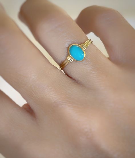 Stone Gold Ring, Gold Turquoise Ring, Turquoise Gold Ring, Ring Marquise, Solid Gold Band, Stone Gold, Stackable Ring, Gold Band, Jewelry Gold