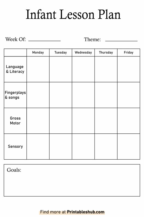 Printable Blank Infant Lesson Plan Template PDF Lesson Planning For Infants, Infant Lesson Plans Daycares Free, Lesson Plan Template Free Toddler, Infant Lesson Plans Daycares, Daycare Curriculum Lesson Plans Free Printables, Infant Lesson Plans Creative Curriculum, Infant Lesson Plan Template, Daycare Lesson Plan Template, Daycare Lesson Plans For Toddlers