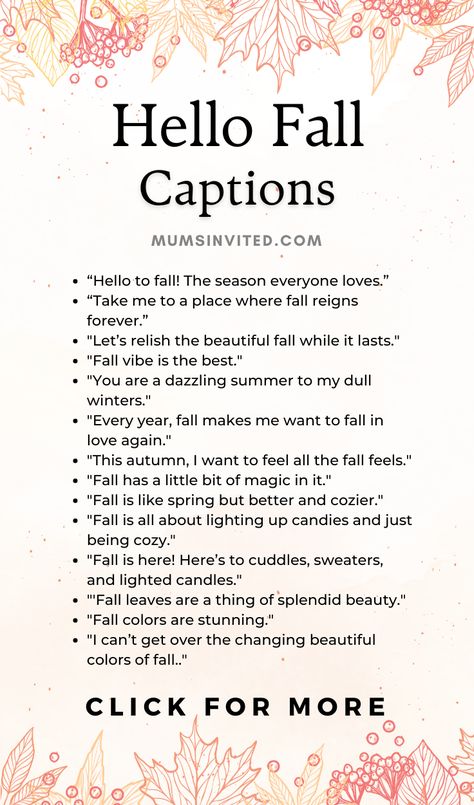 Looking for the perfect hello fall Instagram captions? Check out these funny, short & aesthetic captions to say goodbye to Summer & welcome Autumn in September. Whether you're a teacher, a friend, or just feeling nostalgic, these happy & cute fall quotes & sayings are sure to inspire your next farmhouse decor this October. Autumn Quotes Short. Fall Time Quotes. Autumn Instagram Captions. Cute Autumn Quotes. Happy Fall Quotes. Hello Fall Quotes. Welcome Autumn Quotes. September Quotes. Welcome Autumn Quotes, Short Aesthetic Captions, Autumn Quotes Short, Autumn Instagram Captions, Fall Weather Quotes, Cute Autumn Quotes, Fall Time Quotes, Happy Fall Quotes, Fall Season Quotes