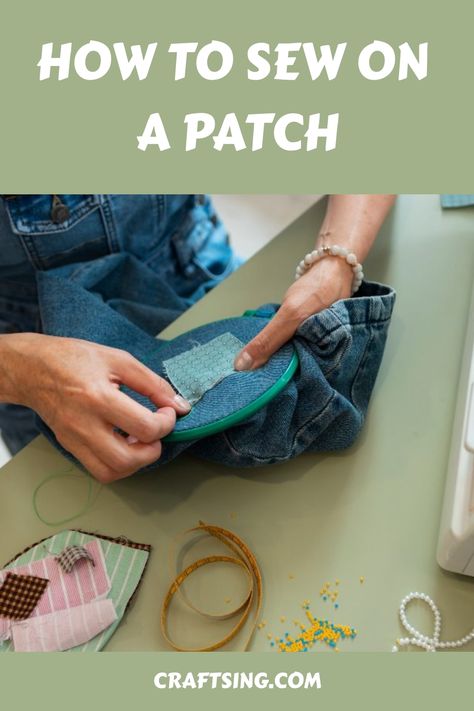 Learn how to sew on a patch properly by machine or hand sewing with this simple tutorial - perfect for clothing repairs and customization projects. How To Sew On A Patch By Hand, How To Sew On Patches By Hand, How To Sew A Patch On Jeans, Sewing On Patches By Hand, How To Sew A Patch By Hand, Diy Sew On Patches, How To Sew A Patch, Homemade Patches Diy, How To Sew On A Patch