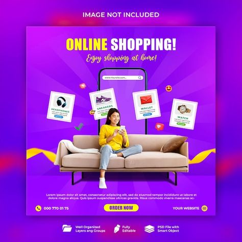 PSD creative online shop social media de... | Premium Psd #Freepik #psd Shop Social Media Design, Shopping Poster, Power Points, Logo Psd, Technology Icon, Card Banner, Presentation Template Free, Poster Invitation, Create Image