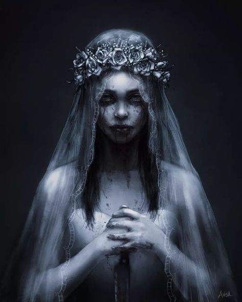 "Ghost Bride" by ARISA777o-w-o @ deviantart Ghost Bride Art, Bride Ghost, Scary Bride, Ghost Woman Art, Female Ghost, White Lady Ghost, Haunted Wedding, Creepy Photography, Vampire Bride