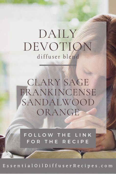 The Daily Devotion essential oil diffuser recipe is a delightful accompaniment for daily Bible devotion or meditation. This blend harmonizes herbal, citrus, and earthy scents to create a sweet and grounding aroma. The Daily Devotion essential oil mixture includes clary sage, frankincense, sandalwood, and orange essential oils. Essential Oil For Liver, Daily Bible Devotions, Essential Oil Mixtures, Oil Therapy, Eo Blends, Clary Sage Oil, Clary Sage Essential Oil, Sage Essential Oil, Daily Devotion