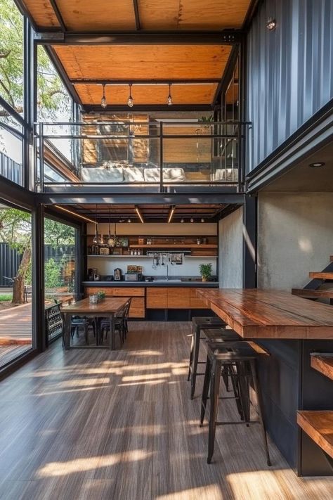 Modern house built with shipping containers and wood beam frame. Check out these shipping container homes and learn their advantages, design appeal, and unique characteristics. Shipping Container Home Exterior, Foundation For Container Home, Shipping Container Floor Plans 3 Bedroom, Shipping Container Home Addition, Cool Container Homes, 3 Shipping Container Homes Plans, Tiny Container House Interiors, Container Houses Modern, Storage Containers Homes