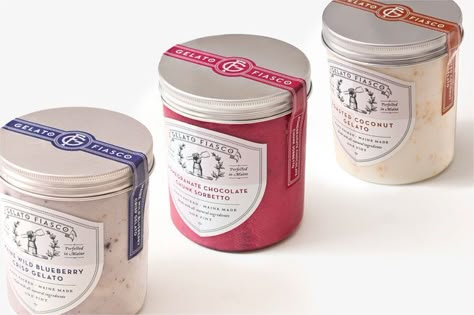 love that package! definitely an improvement. Before & After: Gelato Fiasco  - The Dieline - Gelato Packaging, Yoghurt Packaging, Louise Fili, Jam Packaging, Ice Cream Packaging, Cream Packaging, Jar Packaging, Packaging Idea, Ice Cream Brands