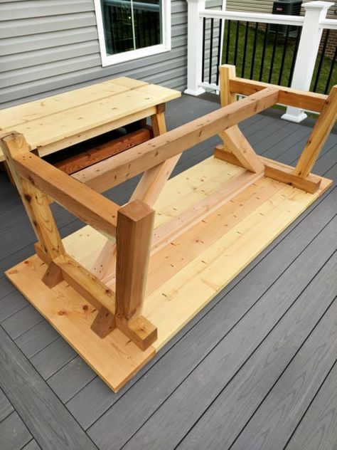 Style Outdoor Table, Truss Table, Outdoor Farmhouse Table, Woodworking Projects Table, Diy Patio Table, Farmhouse Table Plans, Outdoor Woodworking Projects, Outdoor Farmhouse, Craft Table Diy