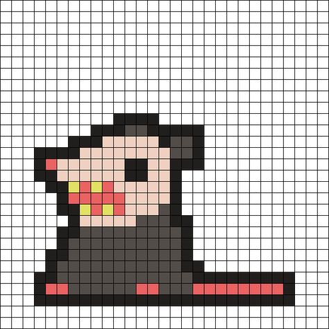 Perler Beads Opossum, Perler Beads Astetic, Opossum Cross Stitch Patterns, Easy Fnaf Pixel Art, Video Game Pearler Beads, Perler Patterns Cute, Possum Perler Beads, Small Stitch Perler Bead Patterns, Pearl Or Bead Patterns