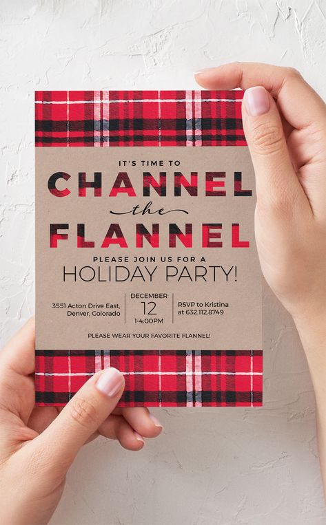 Channel the Flannel this Christmas and host a Buffalo plaid themed holiday party for friends and family. Invite guests to come dressed in their favourite flannels! Quick to download and easy to personalize. Multiple files included for various printin🎄merry christmas fonts free | christmas holiday fonts | christmas style fonts 🎄#ChristmasFonts #FreeFonts #HolidayFonts Flannel Christmas Party, Plaid Christmas Party, Flannel Party, Christmas Party Invitations Printable, Flannel Christmas, Snow Party, Progressive Dinner, Adult Christmas Party, Plaid Party