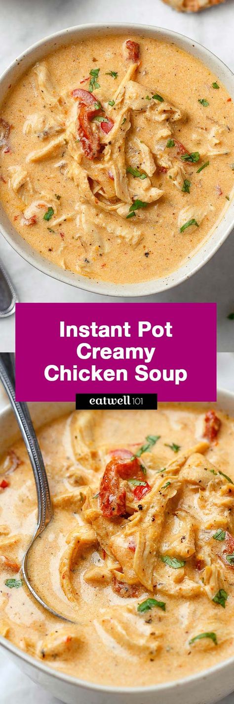 Instant Pot Creamy Chicken Soup — So cozy, so comforting and just so creamy. This easy chicken soup is ready in 25 minutes or less. Instapot Accessories, Instant Pot Creamy Chicken Soup, Princess Recipes, Easy Chicken Soup, Instant Pot Soups, Creamy Chicken Soup, Instant Pot Soup Recipes, Instant Pot Meals, Instant Pot Soup