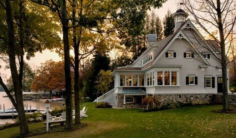 Farmhouse Exteriors, New England House, Waterfront House, Funny Real Estate Quotes, Mediterranean Mansion, Funny Real Estate, Tropical Home Decor, House Features, Friday Favorites