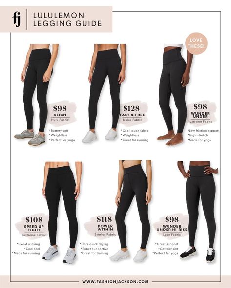 Fashion Jackson lululemon Fabric Guide Lululemon Workout Clothes, Best Lululemon Leggings, Casual Athletic Outfits, Cute Athleisure Outfits, Styles For Women Over 60, Women's Spring Fashion, Fabric Guide, Women's Winter Fashion, Activewear Outfits