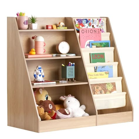 Stellweilan Tessberg 4-Tier Kids Wooden Bookshelf, Six-Layer Sling Bookcase | Wayfair Baby Cabinet Organization, Toddler Book Shelf, Book Shelf For Kids, Shelves For Kids Room, Playroom Kindergarten, Preschool Cubbies, Toddler Bookcase, Baby Cabinet, Dog Nursery Decor