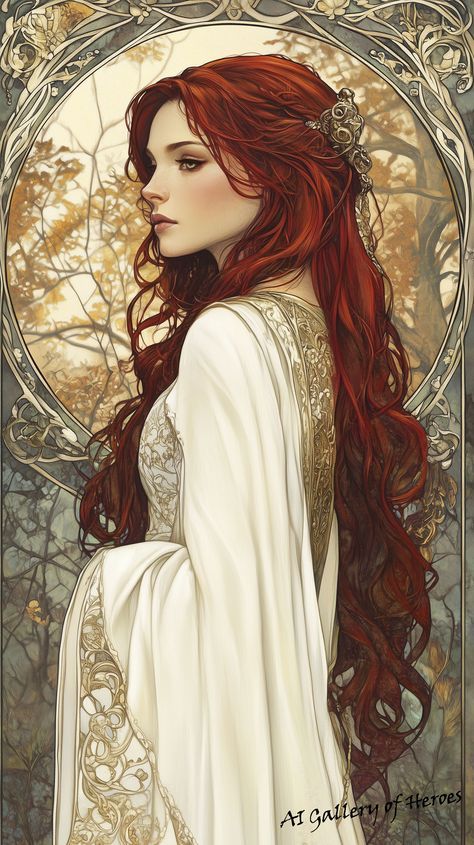 Anime Fairy Art, Red Hair Elf, The Female Reproductive System, Girl Power Art, Redhead Art, Vintage Wallpapers, Female Reproductive System, Fantasy Princess, White Gown