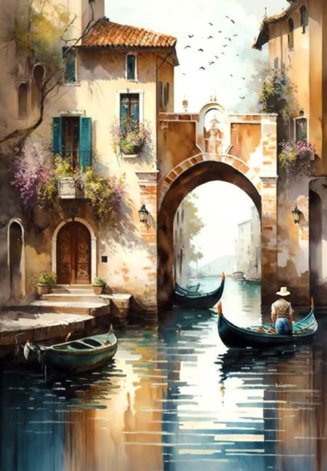 Pictures Of Venice, Sepia Art, Venice Painting, Europe Italy, Iphone Wallpaper Aesthetic, Landscape Art Painting, Wallpaper Iphone Wallpaper, Cottage Art, 수채화 그림