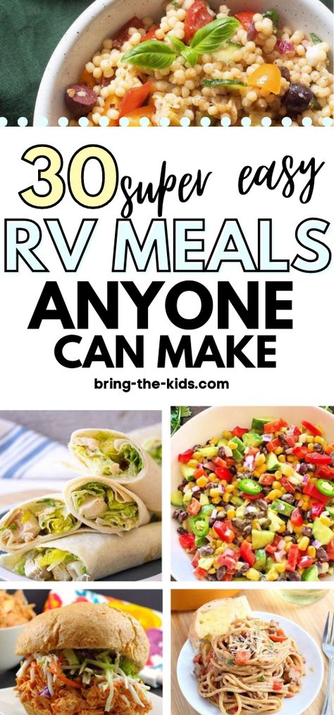 Travel Trailer Dinner Ideas, Easy Healthy Camper Meals, Easy Trailer Meals, Camper Lunch Ideas, Easy Glamping Food, Cooking In An Rv, Meal Prep For Rv Camping, Camper Cooking Recipes, Camper Cooking Ideas