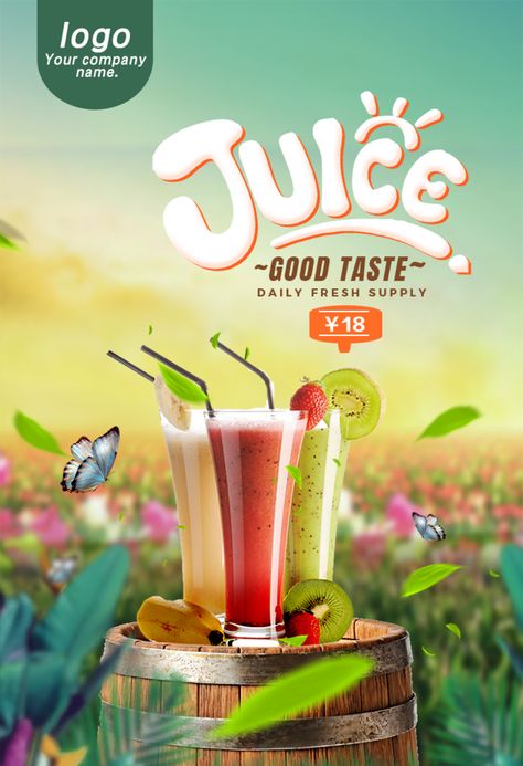 Simple And Fashionable Fresh Juice Poster Design#pikbest# Juice Poster Design, Juice Poster, Juice Menu, Juice Ad, Beverage Poster, Juice Branding, Juice Packaging, Photoshop Design Ideas, Simple Poster