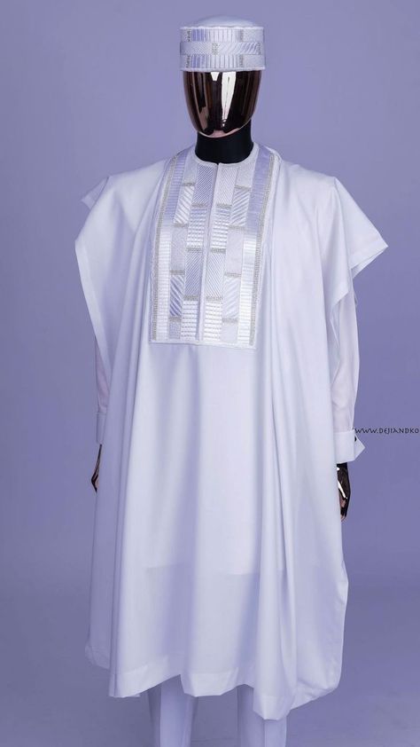 Mens Native Wears Nigeria, White Agbada Styles Men, Men Agbada Styles, Agbada Styles Men, Lines Embroidery, Big Gown, Native Outfits, Agbada Design, Latest African Wear For Men