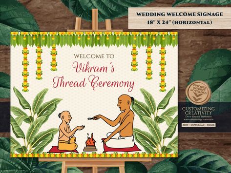 Munja Ceremony, Thread Ceremony, Wedding Signage Template, Ceremony Welcome Sign, Naming Ceremony Invitation, Pashmina Saree, Blouse Design Ideas, Ceremony Invitation, Ceremony Sign