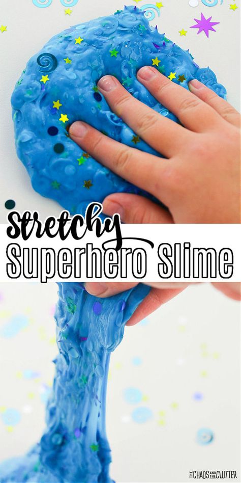 Let kids capture their inner superpowers with this superhero slime. Great for birthday party favours. #slime #slimerecipes #sensoryplay #sensory Superhero Week Crafts, Superhero Projects For Preschool, Superhero Art For Preschoolers, Sensory Superhero Activities, Super Hero Science Preschool, Superhero And Princess Theme Preschool, Superhero Activities For Kids Games, Superhero Craft Preschool, Superhero Toddler Crafts