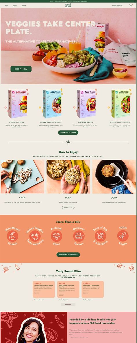 Adda Veggie | eCommerce Website Design Gallery & Tech Inspiration Food Website Homepage Design, B2c Website Design, Unique Website Design Inspiration, Creative Ecommerce Website Design, Web Ux Design, Food Ecommerce Web Design, Dietitian Website Design, Website Design Homepage, Graphic Design Portfolio Website Inspiration