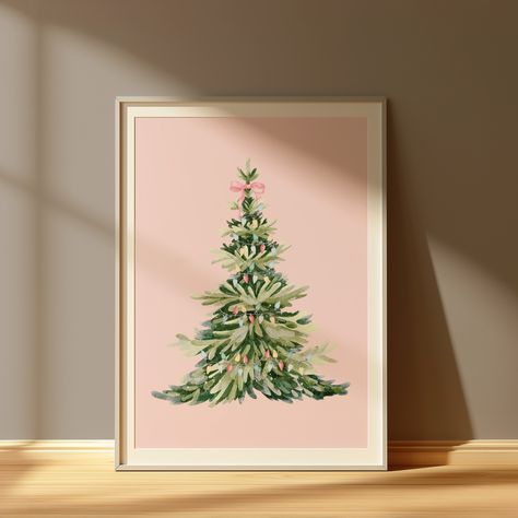 Christmas tree wall art with bow | pink holiday decor | trendy Christmas room decor | aesthetic holiday wall art | modern Xmas prints | watercolor Christmas tree with bow | cute holiday room decor | festive dorm decorations | girly Christmas decorations | pastel holiday artwork | cozy seasonal wall art | chic Christmas tree poster | teen holiday decor ideas | young adult Christmas room decor | stylish Xmas decorations | pink aesthetic holiday prints | minimalist Christmas artwork Christmas Room Decor Aesthetic, Girly Christmas Decor, Xmas Prints, Aesthetic Pink Christmas, Chic Christmas Tree, Christmas Tree Poster, Christmas Tree Wall Art, Aesthetic Holiday, Holiday Room Decor