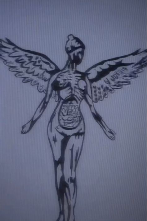 Nirvana Angel Drawing, Nirvana In Utero Drawing, In Utero Drawing, Nirvana Drawing, Painting Shirts, Drawing Y2k, Rock Drawing, Leg Tats, In Utero