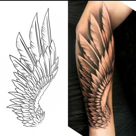 Wing Arm Tattoo, Angel Wings Tattoo Stencil, Angel Wings Tattoo Forearm, Forearm Wing Tattoo, Wing Tattoo Arm, Eagle Wing Tattoos, Alas Tattoo, Wing Tattoo Men, Forearm Band Tattoos