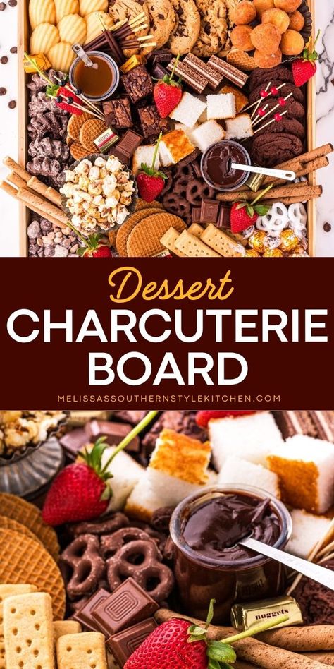 Indulge in this simple sweet treat! This dessert charcuterie board idea is the BEST. Everyone will have fun with this chocolate dessert board with hot fudge sauce, salted caramel sauce, fruit, and more! This dessert to make at home is also a simple appetizer recipe! Churros Charcuterie Board, Trays For Charcuterie Board, Bridal Shower Dessert Charcuterie Board, Individual Dessert Charcuterie Box Ideas, Charcuterie Chocolate Board Ideas, Dessert And Cheese Charcuterie Board, Fruit Dessert Charcuterie Board, Sweet Grazing Table Ideas, Chocolate Hummus Charcuterie Board