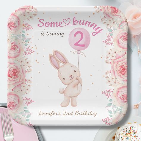 Some Bunny is TWO! Girl Pink 2nd Birthday  Paper Plates Pink 2nd Birthday, Some Bunny Is Two, Pink 1st Birthday, Some Bunny Is One, Birthday Paper Plates, Birthday Party Design, 2nd Birthday Invitations, Birthday Paper, 1st Birthday Invitations