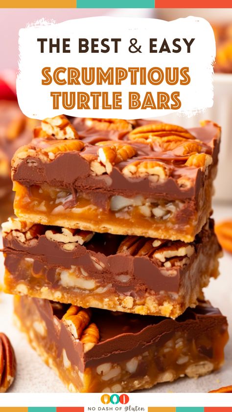 Turtle Bars Pecan, Pecan Turtle Bars, Turtle Bars Recipe, Turtle Cookie Bars, Christmas Turtle, Turtle Bars, Bake Sale Treats, Easy Bar Recipes, Cookies Brownies