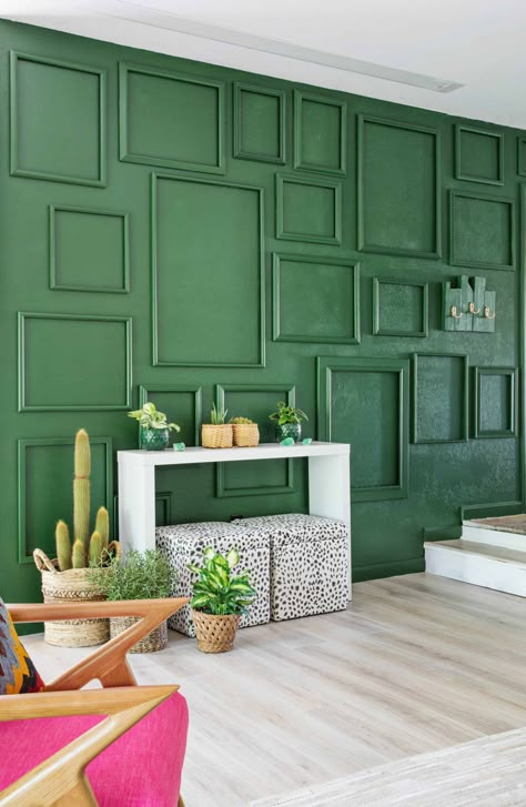 How to Paint an Easy Living Room Accent Wall with Frames for Texture Green Accent Walls, Accent Wall Colors, Room Accent Wall, Diy Accent Wall, Accent Wall Ideas, Accent Walls In Living Room, Accent Wall Bedroom, Wallpaper Accent Wall, Wallpaper Accent