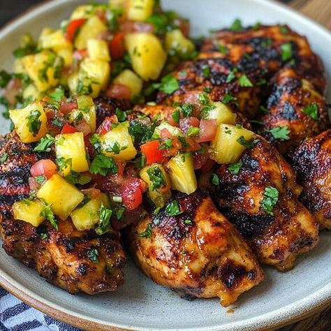 Jerk Chicken with Pineapple Salsa: A Tropical Twist - NewsBreak Jerk Chicken With Pineapple Salsa, Jerk Chicken With Pineapple, Chicken With Pineapple Salsa, Jerk Chicken Marinade, Oat Flour Banana Bread, Chicken With Pineapple, Vegetarian Roast, Korean Bbq Chicken, Bbq Chicken Breast