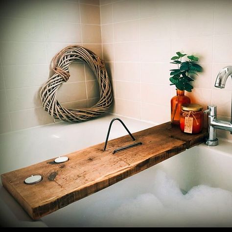 Bath caddy by Barrel & Bird Bathtub Caddy Diy, Bath Caddy Diy, Toilets Ideas, Bath Trays, Caddy Diy, Bath Caddies, Bath Board, Rustic Bath, Bathtub Caddy