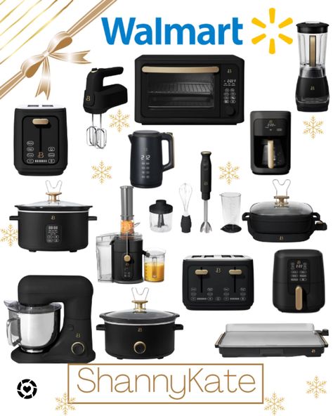 Black Gold Kitchen Appliances, Black And Grey Kitchen Accessories, Black Gold Kitchen Decor, Black Kitchen Accents, Black Kitchen Appliances Decor, Beautiful By Drew Barrymore Kitchen, Matte Black Kitchen Appliances, Dual Knives, Black And Gold Kitchen Decor