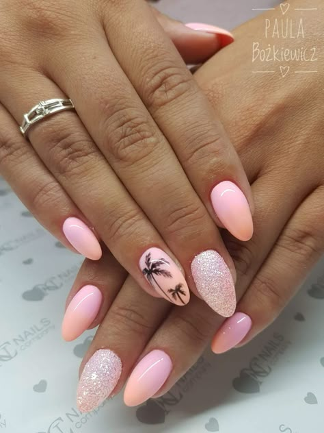 Light Pink Tropical Nails, Simple Nails For Cruise, Beach Nails Vacation Almond, Nail Designs Vacation Tropical, Pink Cruise Nails, Nails Inspiration Vacation, Hawaiian Nails Acrylic, Flamingo Pink Nails, Tropical Nail Designs Beach Vacations