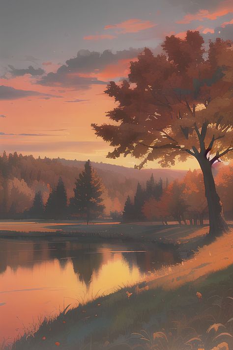 Anime Autumn, Landscape Anime, Drawing Scenery, Wallpaper Landscape, Iphone Wallpaper Landscape, Iphone Wallpaper Sky, Scenery Background, Dreamy Landscapes, Anime Backgrounds