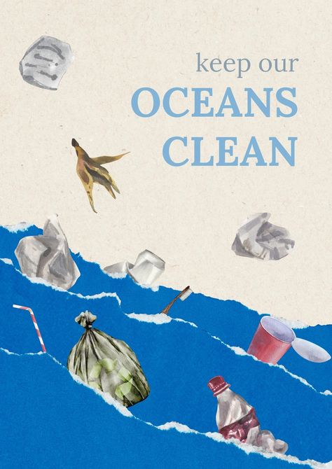 Posters On Sustainability, Vintage Environmental Posters, Environmental Design Ideas, Climate Poster Ideas, Recycling Illustration Poster, Recycling Poster Design, Plastic Awareness Posters, Protect Our Oceans, Save The Ocean Aesthetic