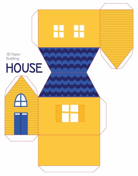 Foldable Paper House, Mini House Template Free Printable, Paper Model House Free Printable, 3d House Template Free Printables, 3d House Printable, Foldable House Template, 3d Paper Houses Free Printable, 3d Printable Paper Crafts, 3d House Template