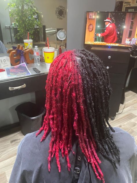 Pink and Black Locs Half Red Half Black Locs, Pink And Black Locs, Hot Pink Locs, Red And Black Locs, Dark Pink Locs, Hot Pink Locs Black Women, Pink And Black Locs Black Women, Pink And Red Locs Black Women, Pink Dreads Black Women