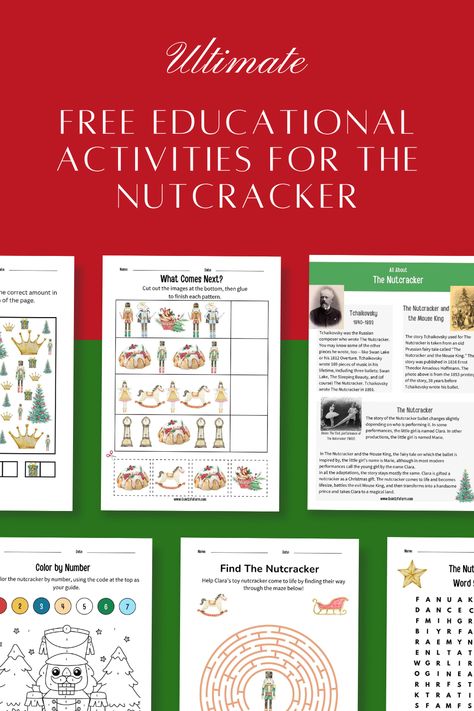 Free printable PDF filled with fun and educational activities for The Nutcracker! Looking for a fun Christmas themed homeschool activity for your child?  Today I’m offering you a free 12 page PDF filled with Nutcracker themed activities! Nutcracker Activities Preschool, Nutcracker Unit Study, Free Nutcracker Printable, Nutcracker Template Free Printable, Nutcracker Activities For Kids, Christmas Homeschool Activities, Nutcracker Printables, Nutcracker Activities, Christmas Homeschool