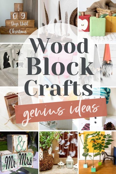 Dive into 30+ genius wood block crafts! Explore our Pinterest board for creative and stylish ways to transform simple blocks into stunning decor and gifts. From playful designs to elegant pieces, find inspiration for your next DIY project. Let's unleash the potential of wood blocks! Diy 4 X 4 Projects, Projects With 2x4 Wood Scraps, Scrap 4x4 Projects Diy, Small Wooden Block Crafts, Dollar Tree Stacking Blocks Crafts, Christmas Crafts With Blocks Of Wood, Christmas Wood Crafts Diy Simple, Scrap Board Ideas, Christmas Wood Blocks Diy Craft Ideas