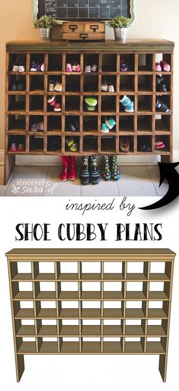 Inspired by a vintage mail sorter, this DIY shoe cubby is the perfect piece of furniture to help you wrangle shoes. Free plans to build your own! Rak Sepatu Diy, Free Building Plans, Diy Shoe Storage, Shoe Cubby, Mail Sorter, Diy Shoe Rack, Diy Shoe, Building Plans, Mud Room