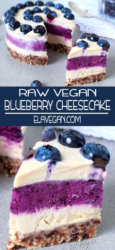 Vegan Blueberry Cheesecake, Deserturi Raw Vegan, Glutenfri Baking, Blueberry Cheesecake Recipe, Dessert Oreo, Coconut Dessert, Raw Vegan Desserts, Raw Cake, Vegan Blueberry