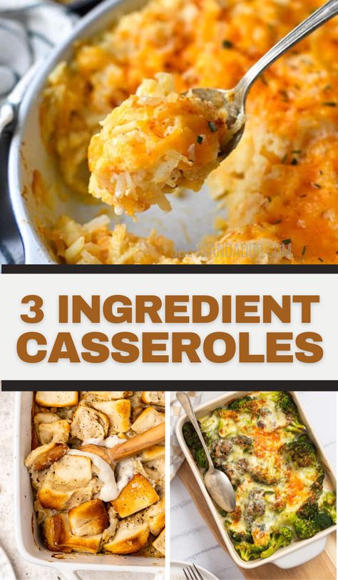 3 Ingredient Casserole Recipes are the perfect side dish recipes or even main meals! All taste like hearty dishes that are loaded full of goodness! Quick Few Ingredient Meals, Simple Main Dish Recipes, 5 Ingredient Side Dishes, 1 Person Casserole, Minimum Ingredient Recipes, 3 Ingredient Potato Recipes, 4 Ingredient Meals Easy Dinners, One Ingredient Meals, Ingredient Recipes 5 Or Less