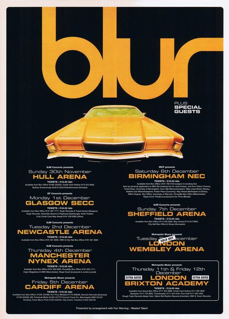 Blur UK Tour 1997 Odeon Cinemas, Posters Uk, University Of Birmingham, Music Flyer, Uk Tour, Tour Posters, Rock Posters, Indie Pop, Gig Posters